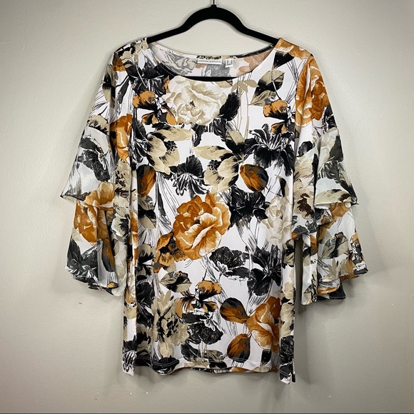 Susan Graver Tops - Susan Graver Floral Print Ruffle Sleeves Blouse